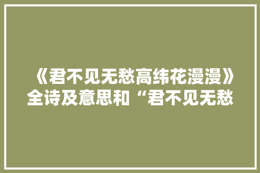 《君不见无愁高纬花漫漫》全诗及意思和“君不见无愁高纬花漫漫”的拼音注释