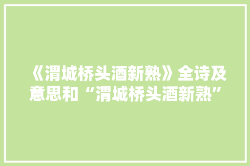 《渭城桥头酒新熟》全诗及意思和“渭城桥头酒新熟”的拼音注释