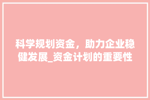 科学规划资金，助力企业稳健发展_资金计划的重要性与方法步骤