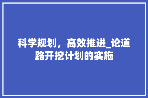 科学规划，高效推进_论道路开挖计划的实施