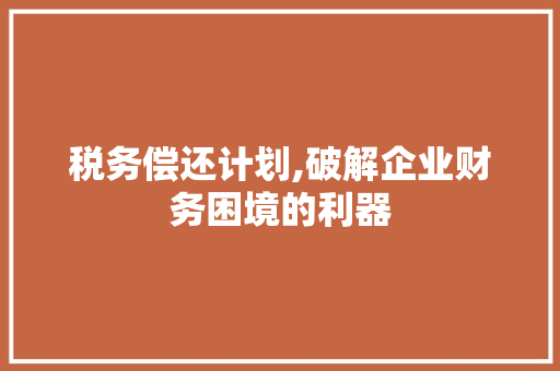 税务偿还计划,破解企业财务困境的利器