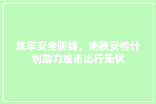 筑牢安全防线，地铁安检计划助力城市出行无忧