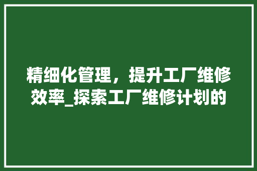 精细化管理，提升工厂维修效率_探索工厂维修计划的优化之路