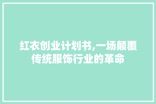 红衣创业计划书,一场颠覆传统服饰行业的革命