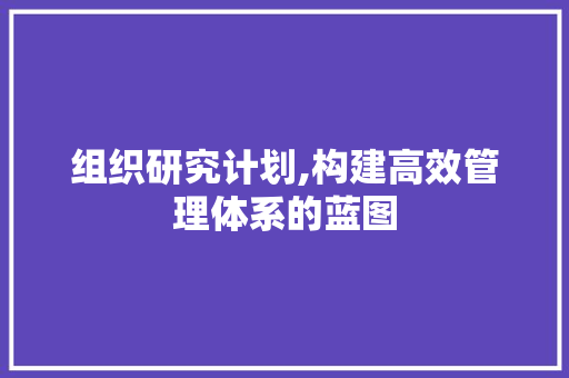 组织研究计划,构建高效管理体系的蓝图