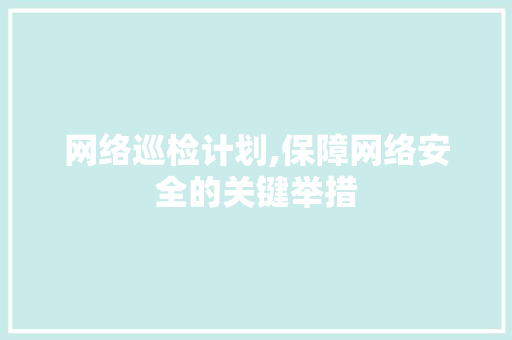 网络巡检计划,保障网络安全的关键举措