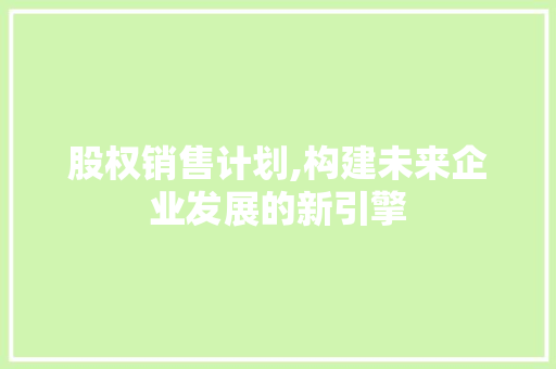 股权销售计划,构建未来企业发展的新引擎