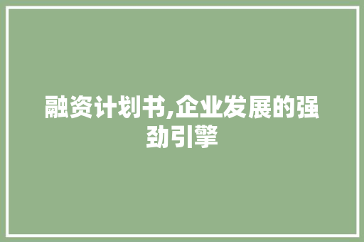 融资计划书,企业发展的强劲引擎