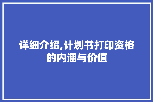 详细介绍,计划书打印资格的内涵与价值