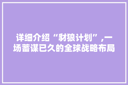 详细介绍“豺狼计划”,一场蓄谋已久的全球战略布局