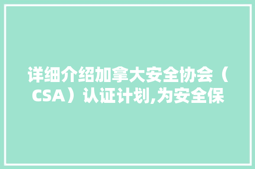 详细介绍加拿大安全协会（CSA）认证计划,为安全保驾护航
