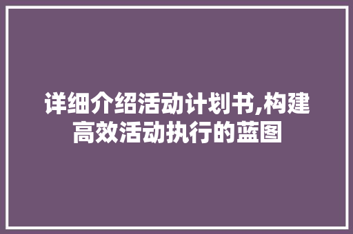 详细介绍活动计划书,构建高效活动执行的蓝图