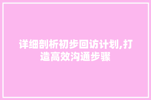 详细剖析初步回访计划,打造高效沟通步骤