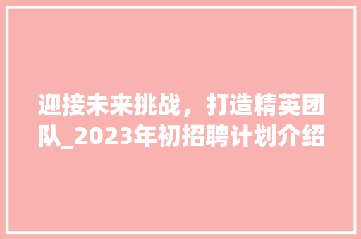 迎接未来挑战，打造精英团队_2023年初招聘计划介绍