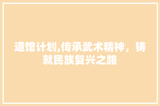 道馆计划,传承武术精神，铸就民族复兴之路