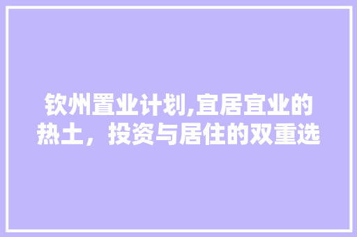 钦州置业计划,宜居宜业的热土，投资与居住的双重选择