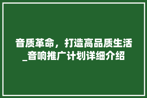 音质革命，打造高品质生活_音响推广计划详细介绍