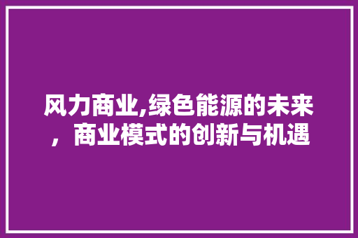 风力商业,绿色能源的未来，商业模式的创新与机遇