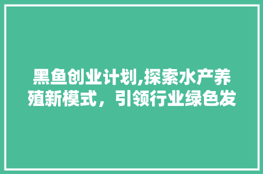 黑鱼创业计划,探索水产养殖新模式，引领行业绿色发展