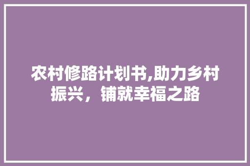 农村修路计划书,助力乡村振兴，铺就幸福之路