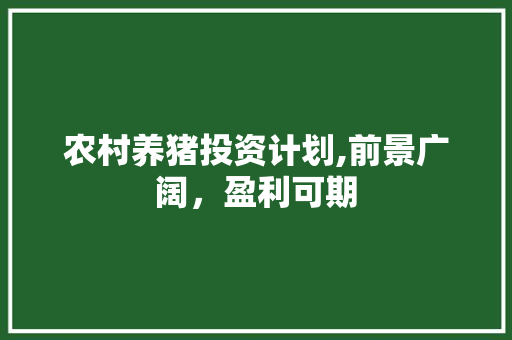 农村养猪投资计划,前景广阔，盈利可期