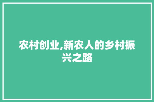 农村创业,新农人的乡村振兴之路