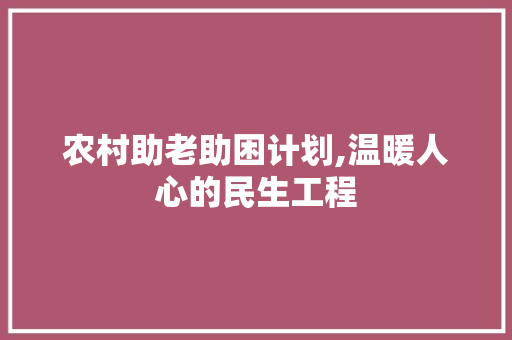 农村助老助困计划,温暖人心的民生工程