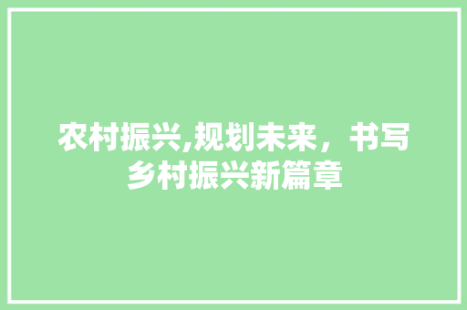 农村振兴,规划未来，书写乡村振兴新篇章