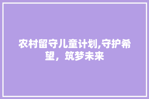 农村留守儿童计划,守护希望，筑梦未来