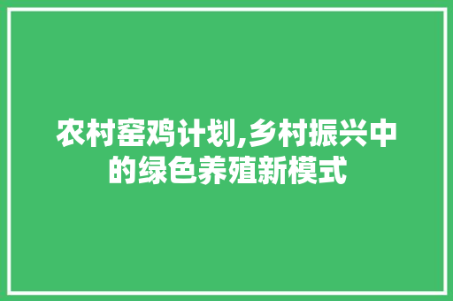 农村窑鸡计划,乡村振兴中的绿色养殖新模式