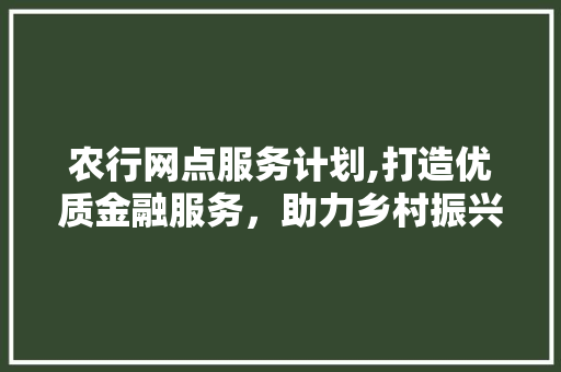 农行网点服务计划,打造优质金融服务，助力乡村振兴
