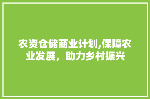 农资仓储商业计划,保障农业发展，助力乡村振兴