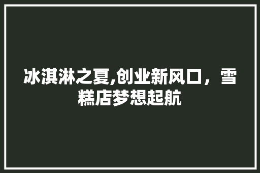 冰淇淋之夏,创业新风口，雪糕店梦想起航