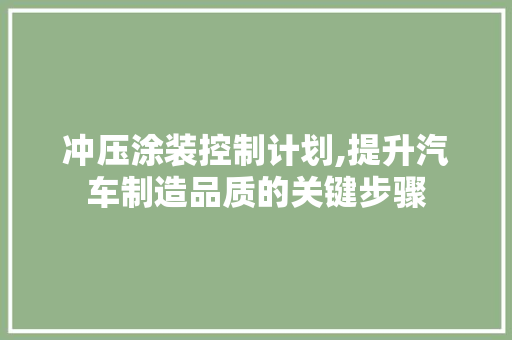 冲压涂装控制计划,提升汽车制造品质的关键步骤