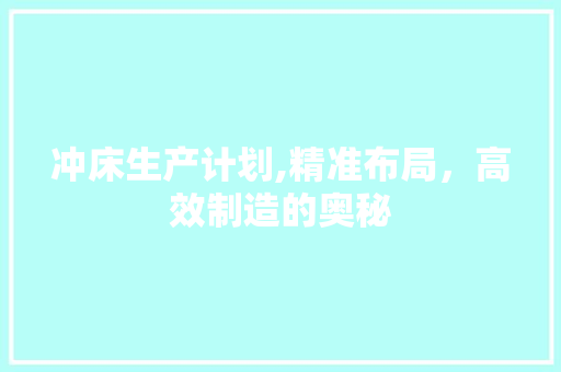 冲床生产计划,精准布局，高效制造的奥秘
