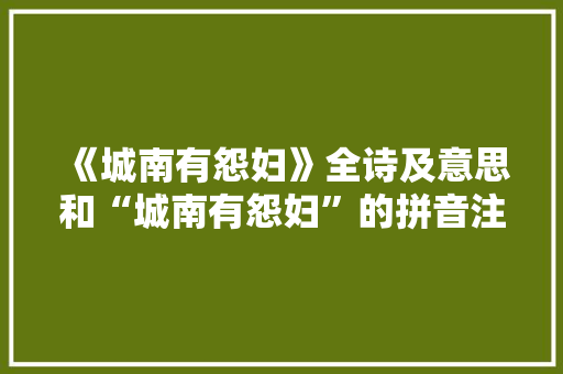 《城南有怨妇》全诗及意思和“城南有怨妇”的拼音注释