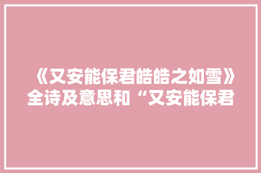 《又安能保君皓皓之如雪》全诗及意思和“又安能保君皓皓之如雪”的拼音注释 诗词鉴赏