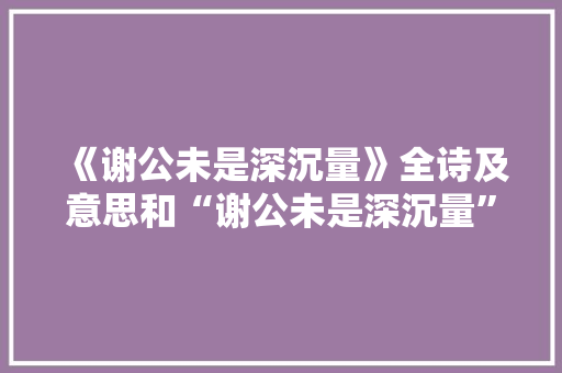《谢公未是深沉量》全诗及意思和“谢公未是深沉量”的拼音注释