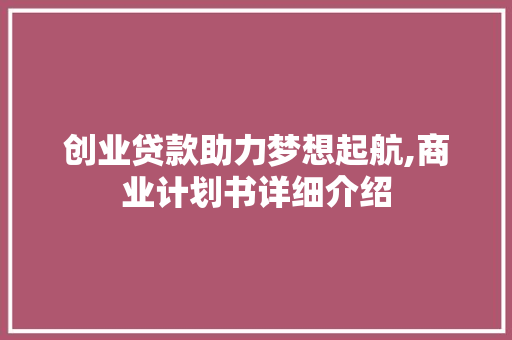 创业贷款助力梦想起航,商业计划书详细介绍
