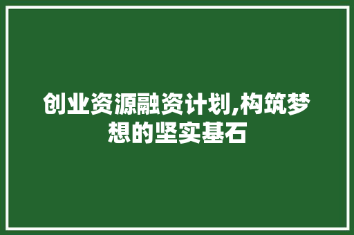 创业资源融资计划,构筑梦想的坚实基石