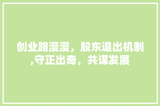 创业路漫漫，股东退出机制,守正出奇，共谋发展