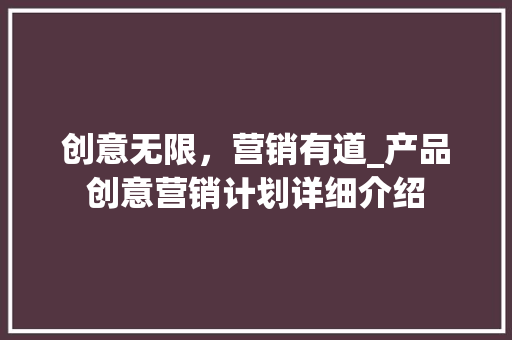 创意无限，营销有道_产品创意营销计划详细介绍