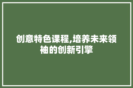 创意特色课程,培养未来领袖的创新引擎