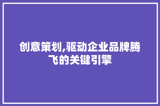 创意策划,驱动企业品牌腾飞的关键引擎