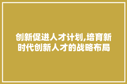 创新促进人才计划,培育新时代创新人才的战略布局