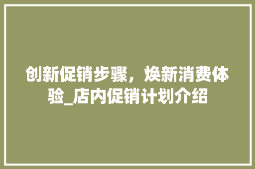 创新促销步骤，焕新消费体验_店内促销计划介绍