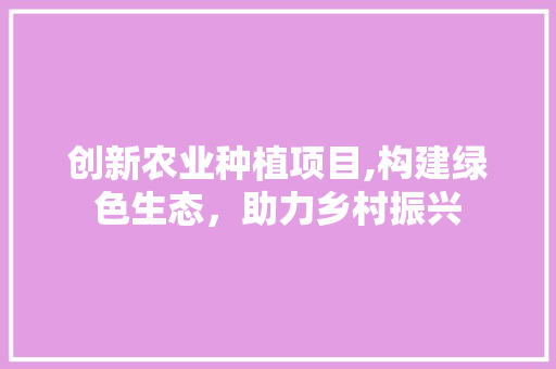 创新农业种植项目,构建绿色生态，助力乡村振兴