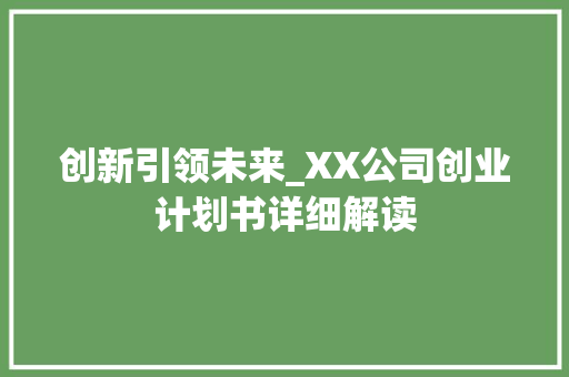 创新引领未来_XX公司创业计划书详细解读