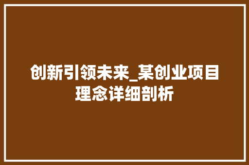 创新引领未来_某创业项目理念详细剖析