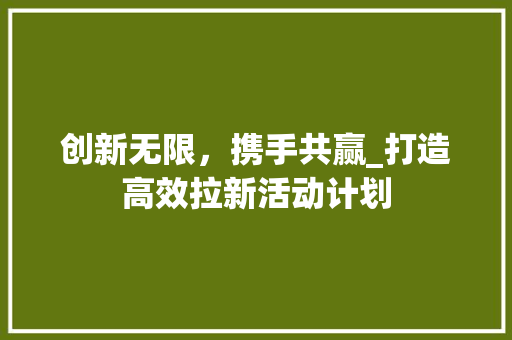 创新无限，携手共赢_打造高效拉新活动计划
